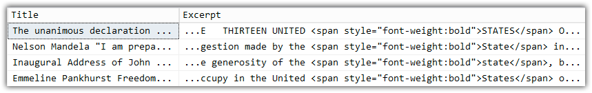 UDF excerpt results UDF excerpt results