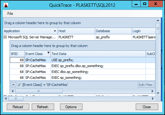 Quick Trace showing SP:CacheMiss events on SQL Server 2012 Quick Trace showing SP:CacheMiss events on SQL Server 2012